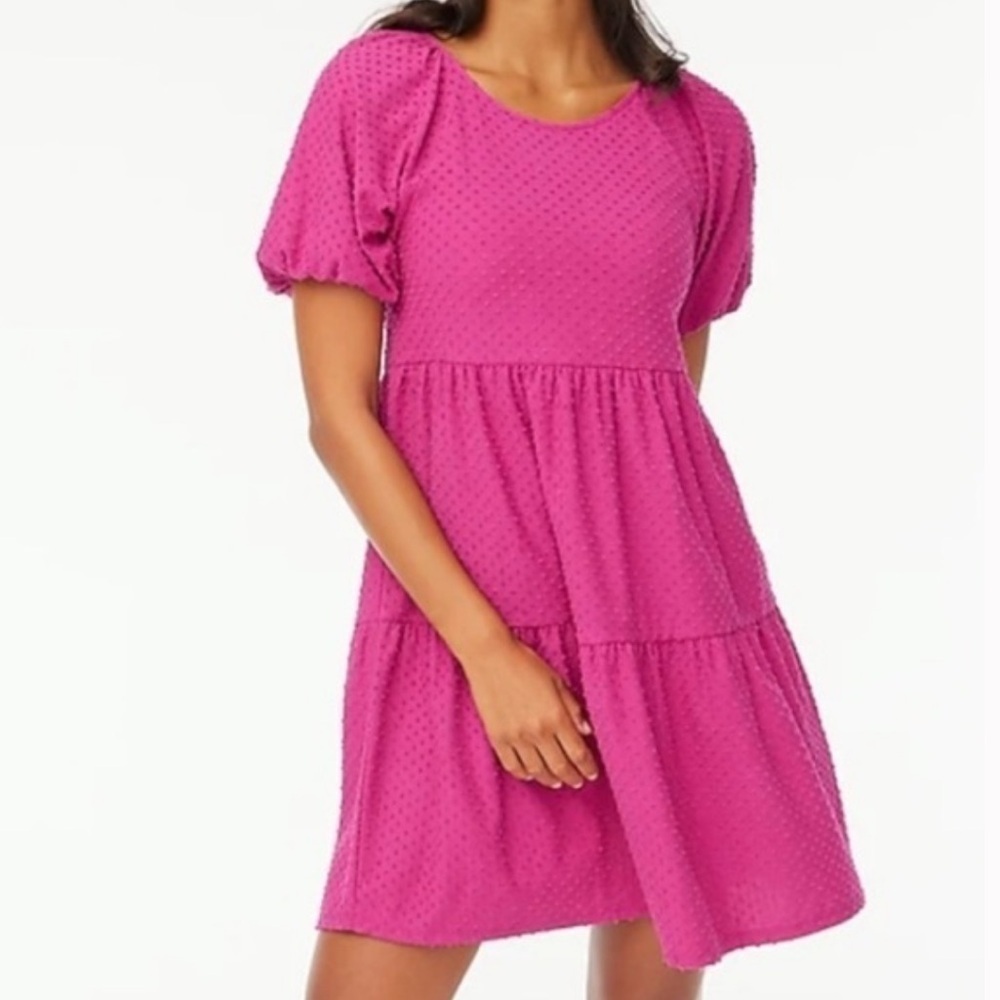 NWT J. Crew magenta puff sleeves Swiss dot dress